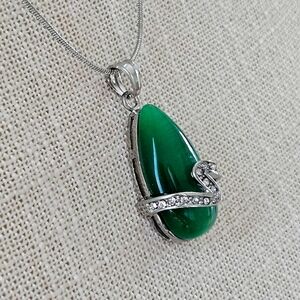 Jade and Rhinestone Silver Necklace
